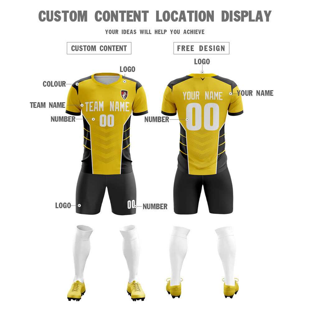 Custom Yellow Black Soft Training Uniform Soccer Sets Jersey