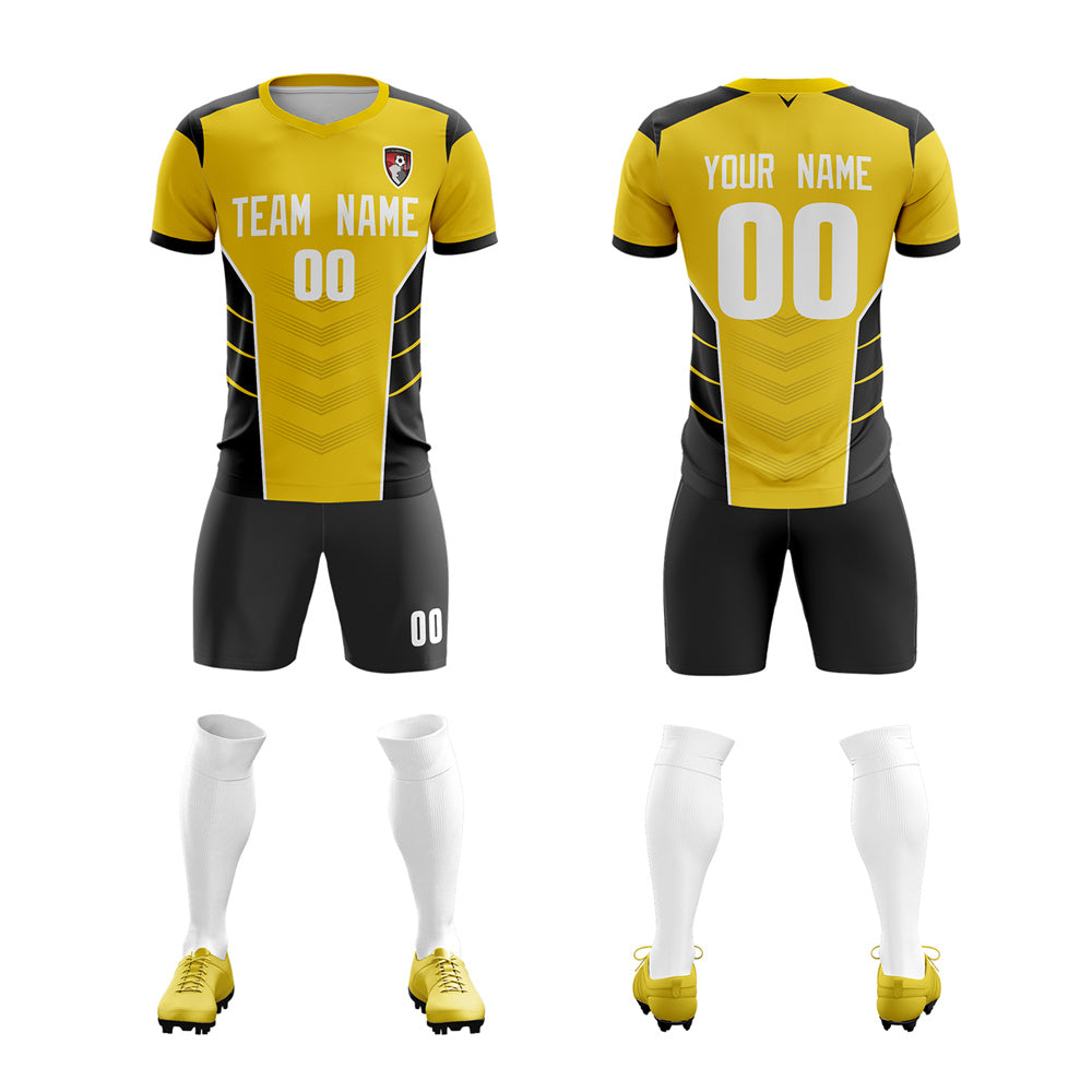 Custom Yellow Black Soft Training Uniform Soccer Sets Jersey