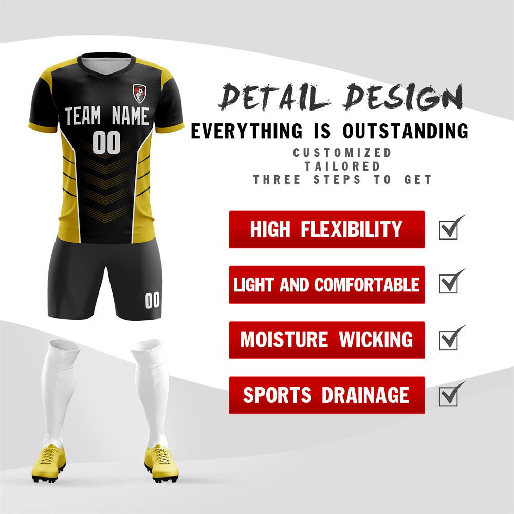 Custom Black Yellow Soft Training Uniform Soccer Sets Jersey