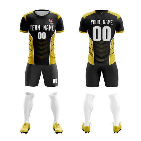 Custom Black Yellow Soft Training Uniform Soccer Sets Jersey