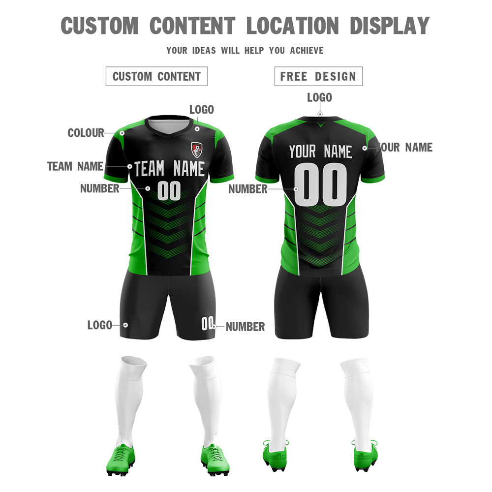 Custom Black Green Soft Training Uniform Soccer Sets Jersey