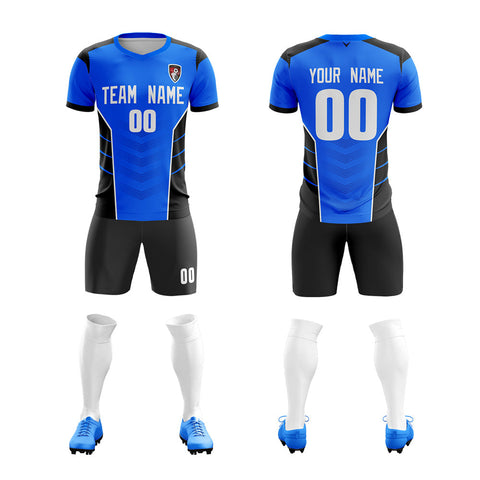 Custom Blue Black Soft Training Uniform Soccer Sets Jersey