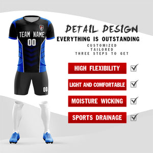 Custom Black Blue Soft Training Uniform Soccer Sets Jersey