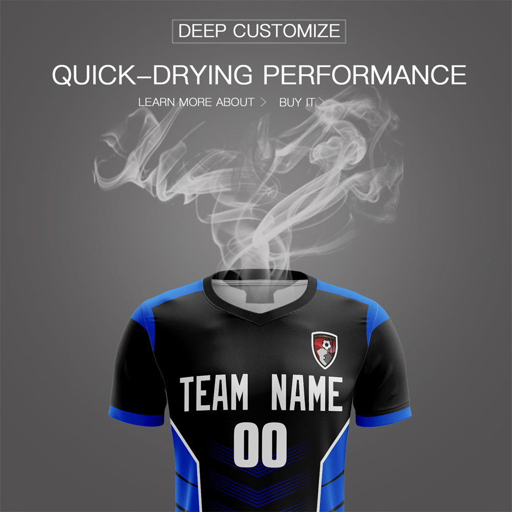 Custom Black Blue Soft Training Uniform Soccer Sets Jersey