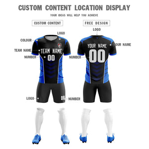 Custom Black Blue Soft Training Uniform Soccer Sets Jersey