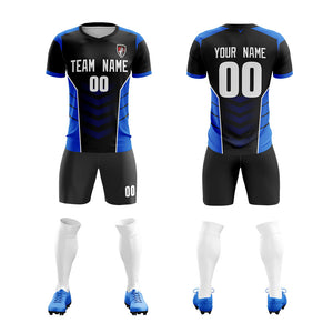 Custom Black Blue Soft Training Uniform Soccer Sets Jersey