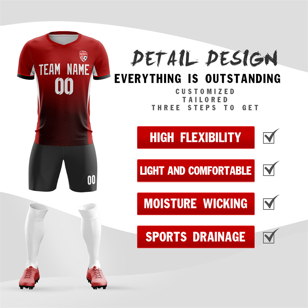 Custom Red Black Soft Training Uniform Soccer Sets Jersey