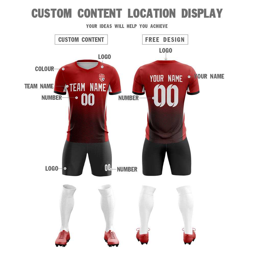 Custom Red Black Soft Training Uniform Soccer Sets Jersey