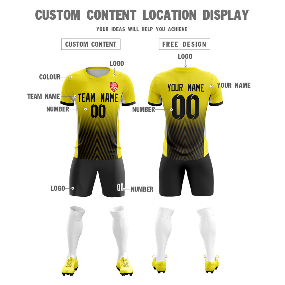 Custom Yellow Black Soft Training Uniform Soccer Sets Jersey