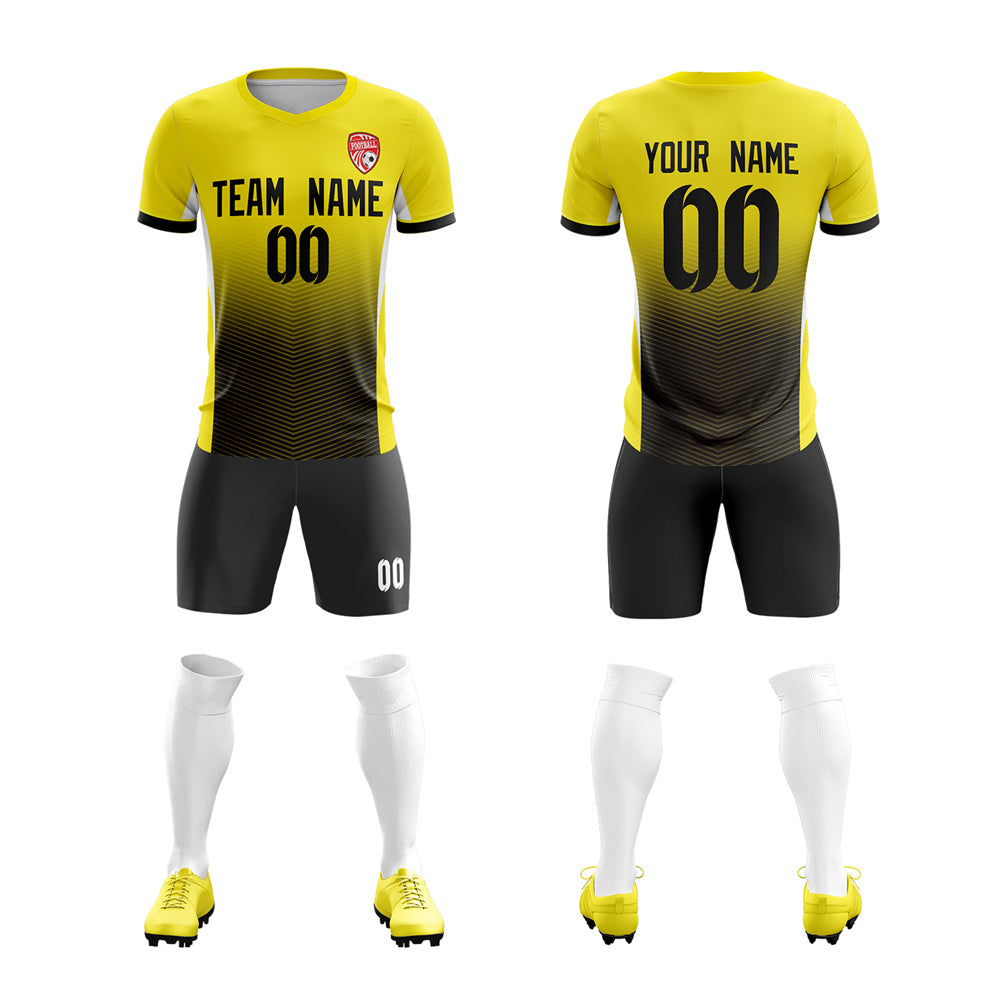 Custom Yellow Black Soft Training Uniform Soccer Sets Jersey