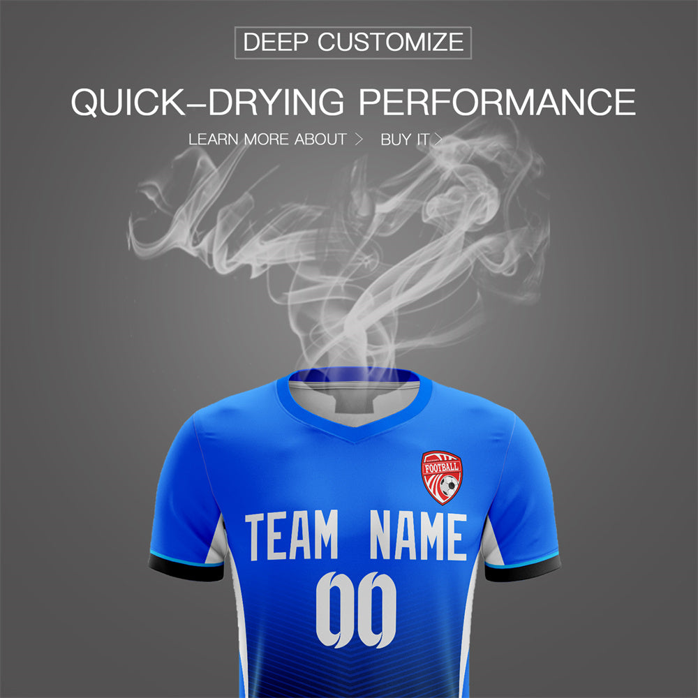 Custom Blue Black Soft Training Uniform Soccer Sets Jersey