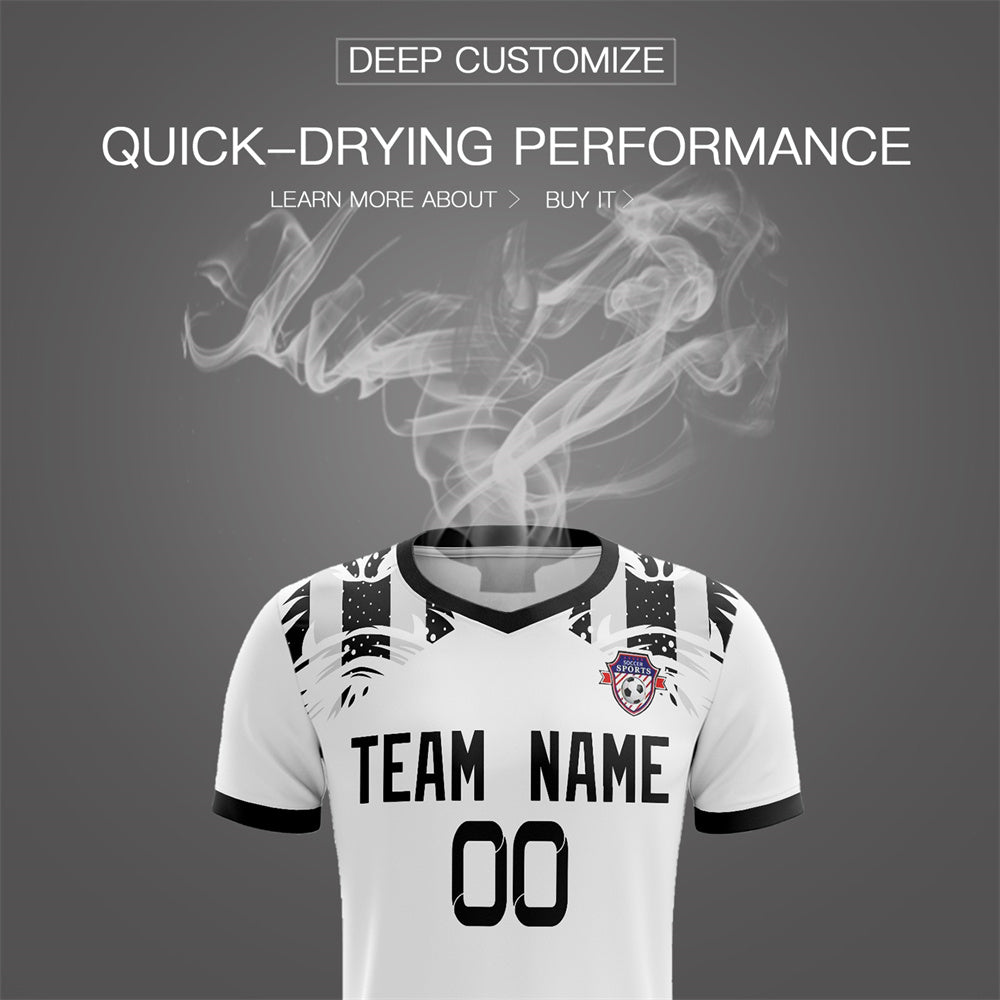 Custom White Black Soft Training Uniform Soccer Sets Jersey