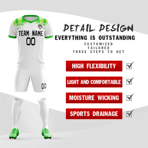 Custom White Green Soft Training Uniform Soccer Sets Jersey