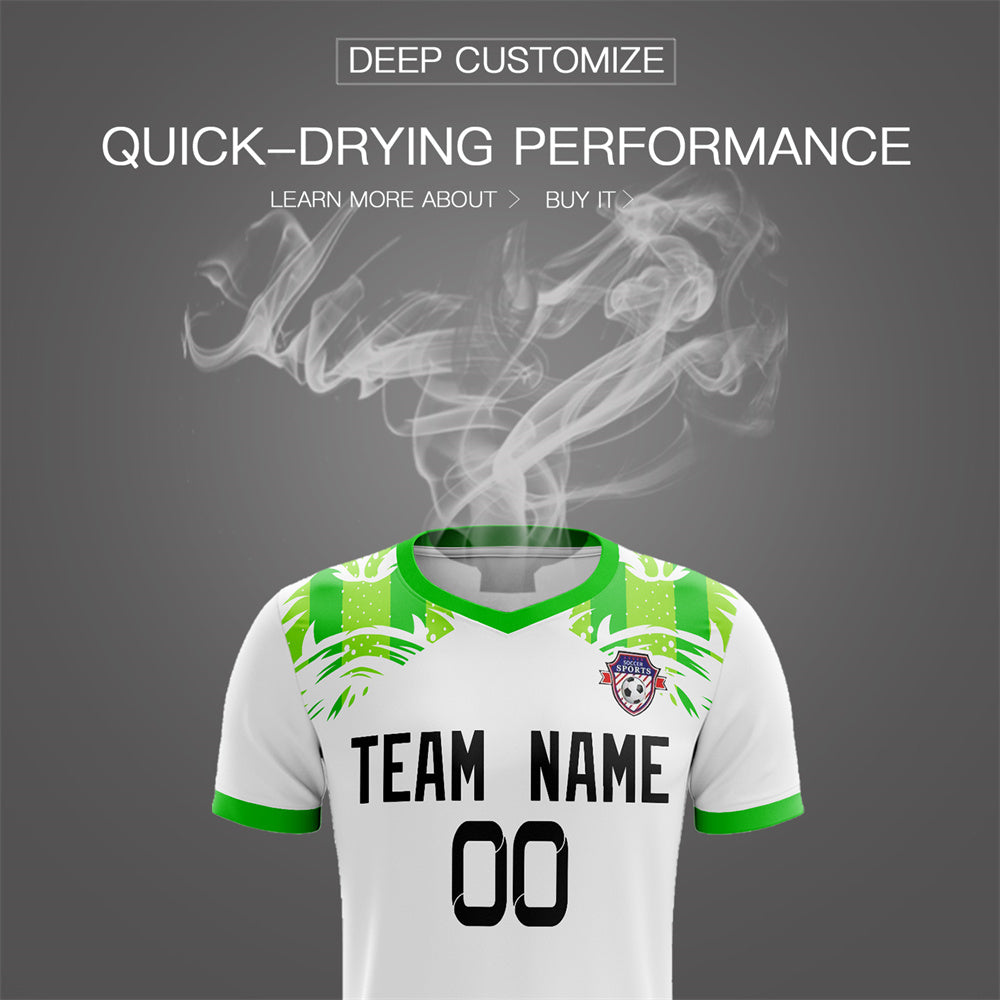 Custom White Green Soft Training Uniform Soccer Sets Jersey