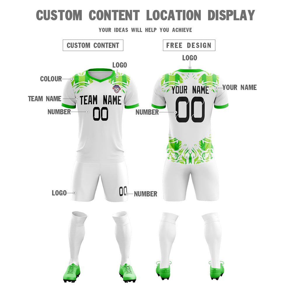 Custom White Green Soft Training Uniform Soccer Sets Jersey