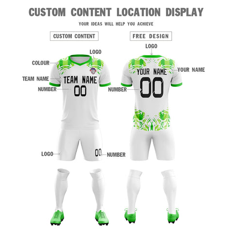 Custom White Green Soft Training Uniform Soccer Sets Jersey