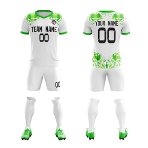 Custom White Green Soft Training Uniform Soccer Sets Jersey