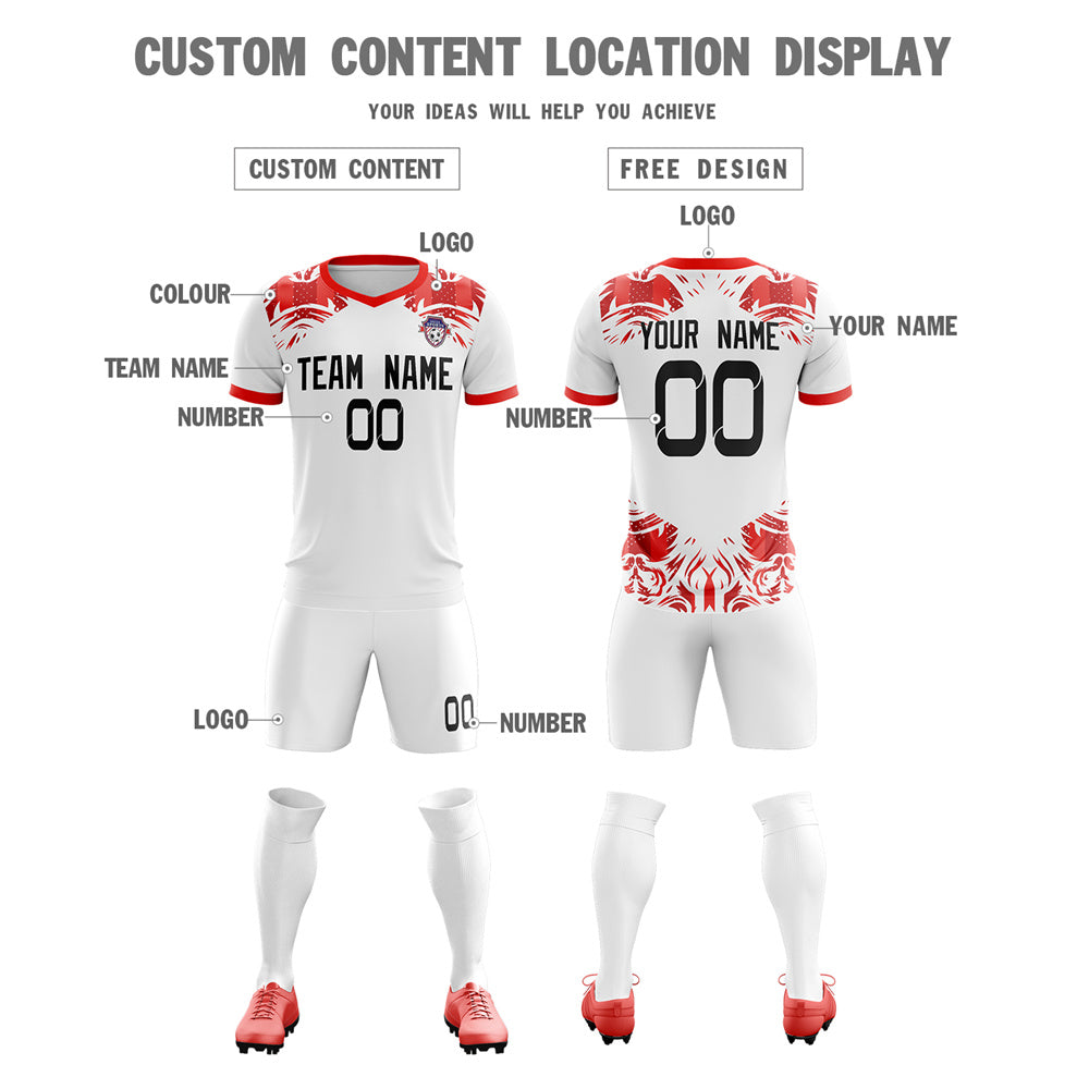 Custom White Red Soft Training Uniform Soccer Sets Jersey