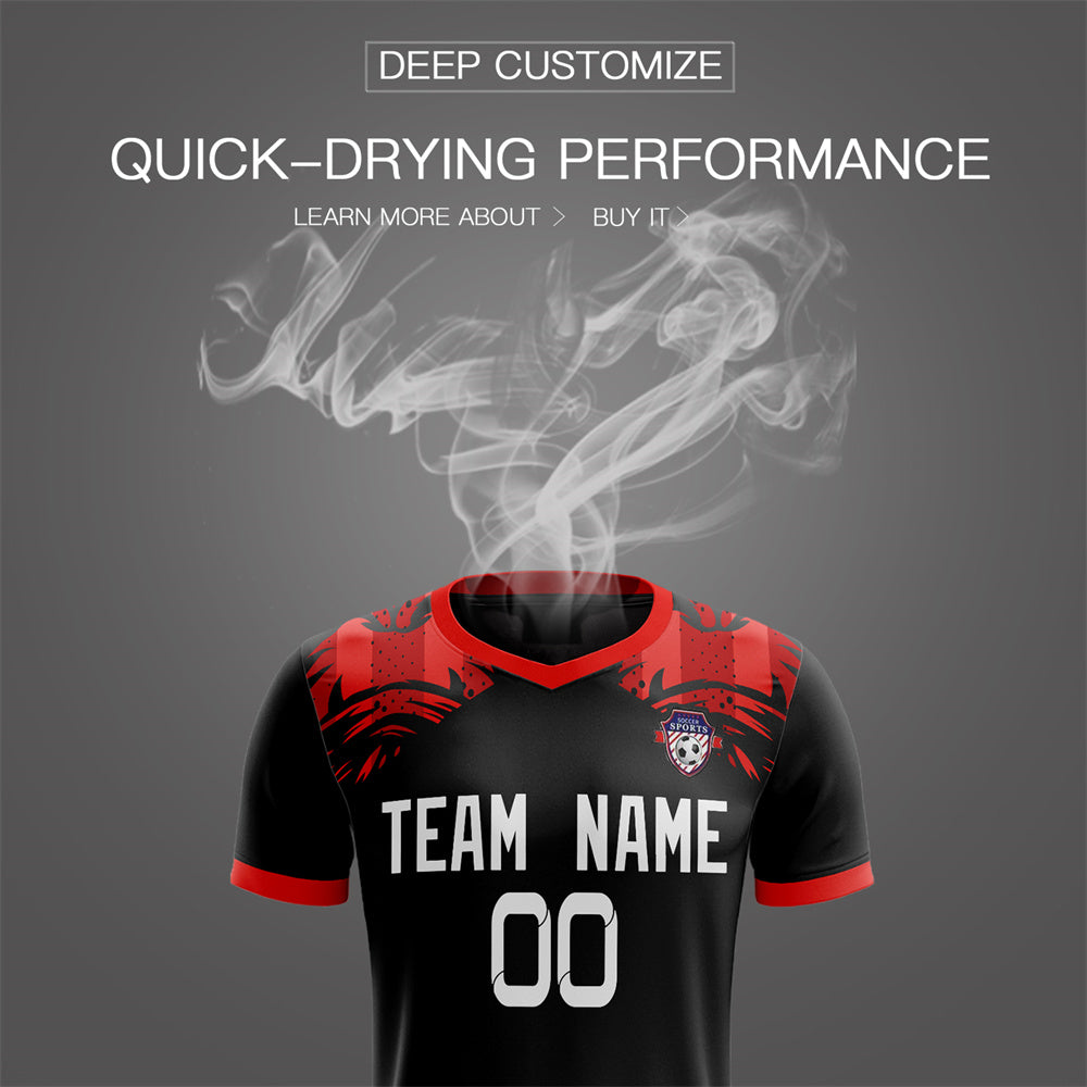 Custom Black Red Soft Training Uniform Soccer Sets Jersey