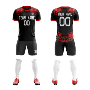 Custom Black Red Soft Training Uniform Soccer Sets Jersey