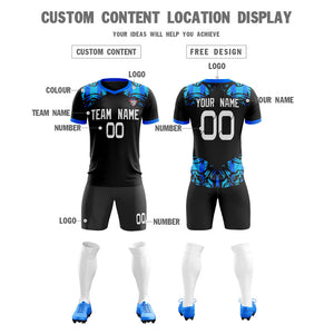 Custom Black Blue Soft Training Uniform Soccer Sets Jersey