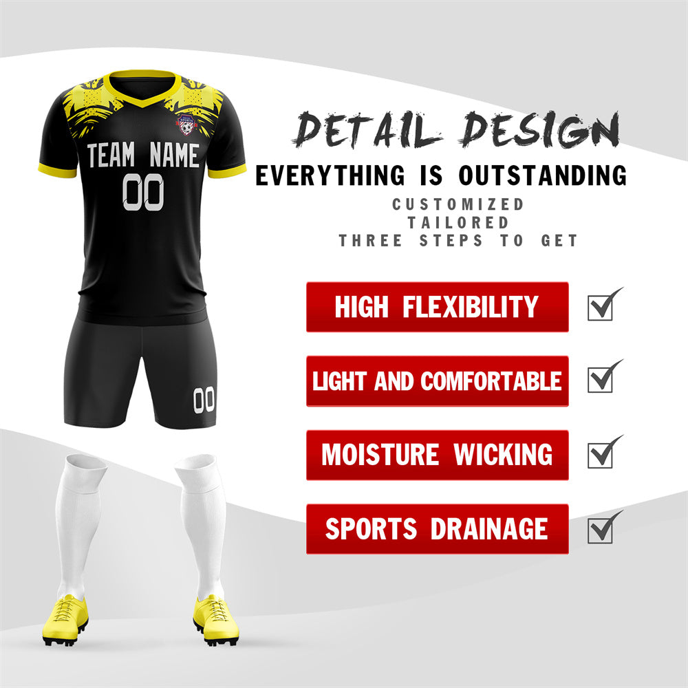 Custom Black Yellow Soft Training Uniform Soccer Sets Jersey