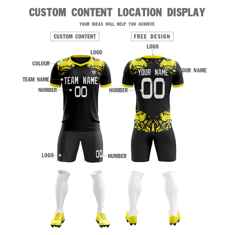 Custom Black Yellow Soft Training Uniform Soccer Sets Jersey