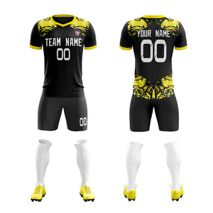 Custom Black Yellow Soft Training Uniform Soccer Sets Jersey