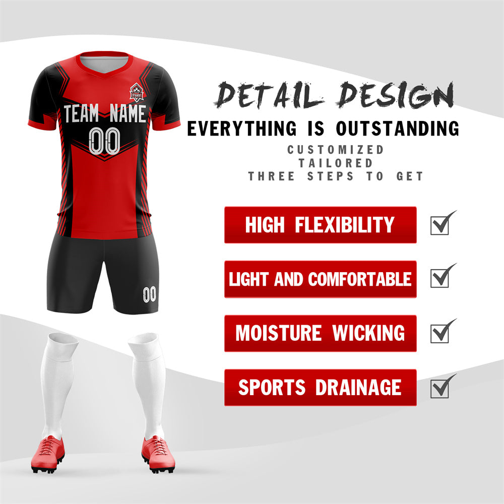 Custom Black Red Soft Training Uniform Soccer Sets Jersey