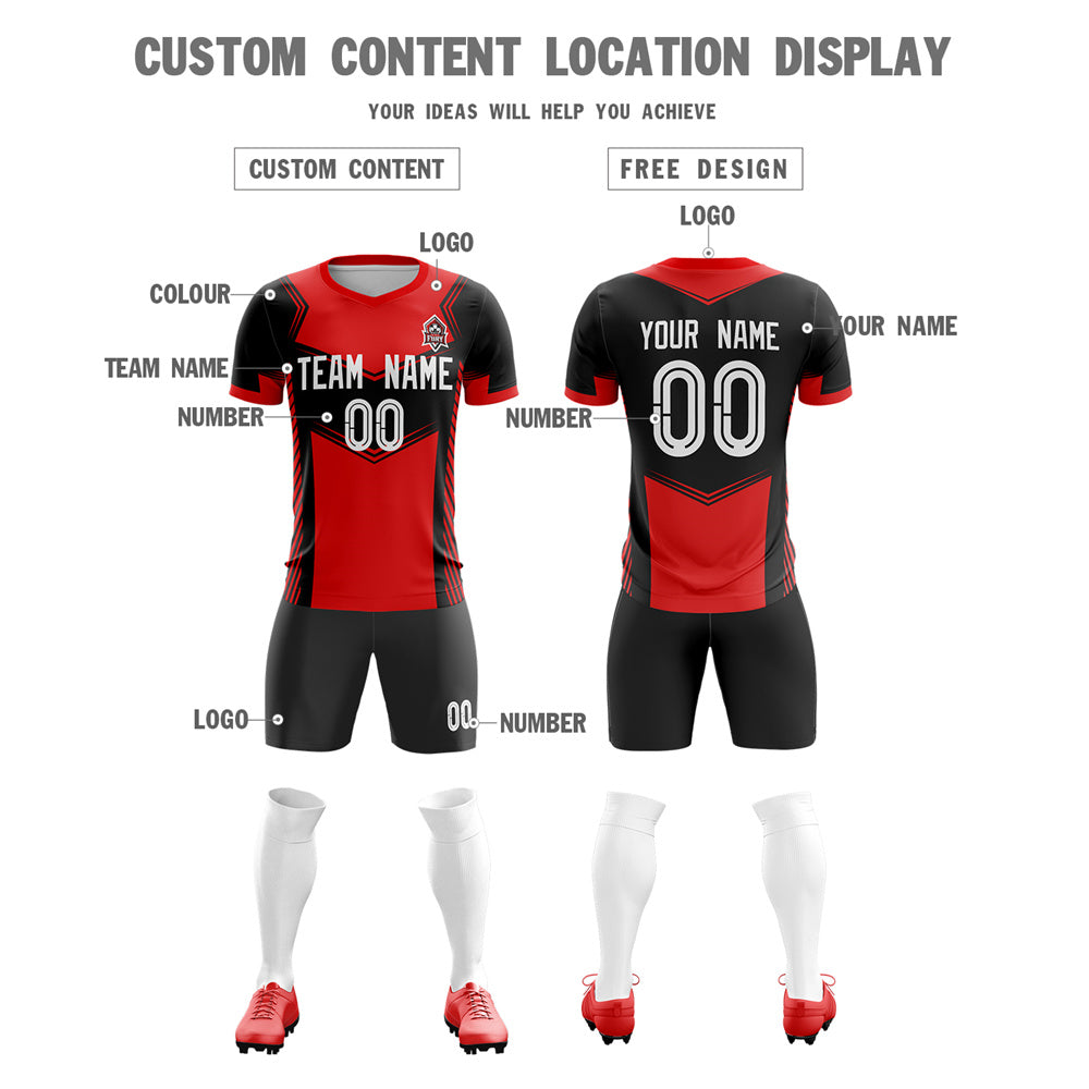 Custom Black Red Soft Training Uniform Soccer Sets Jersey