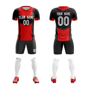 Custom Black Red Soft Training Uniform Soccer Sets Jersey