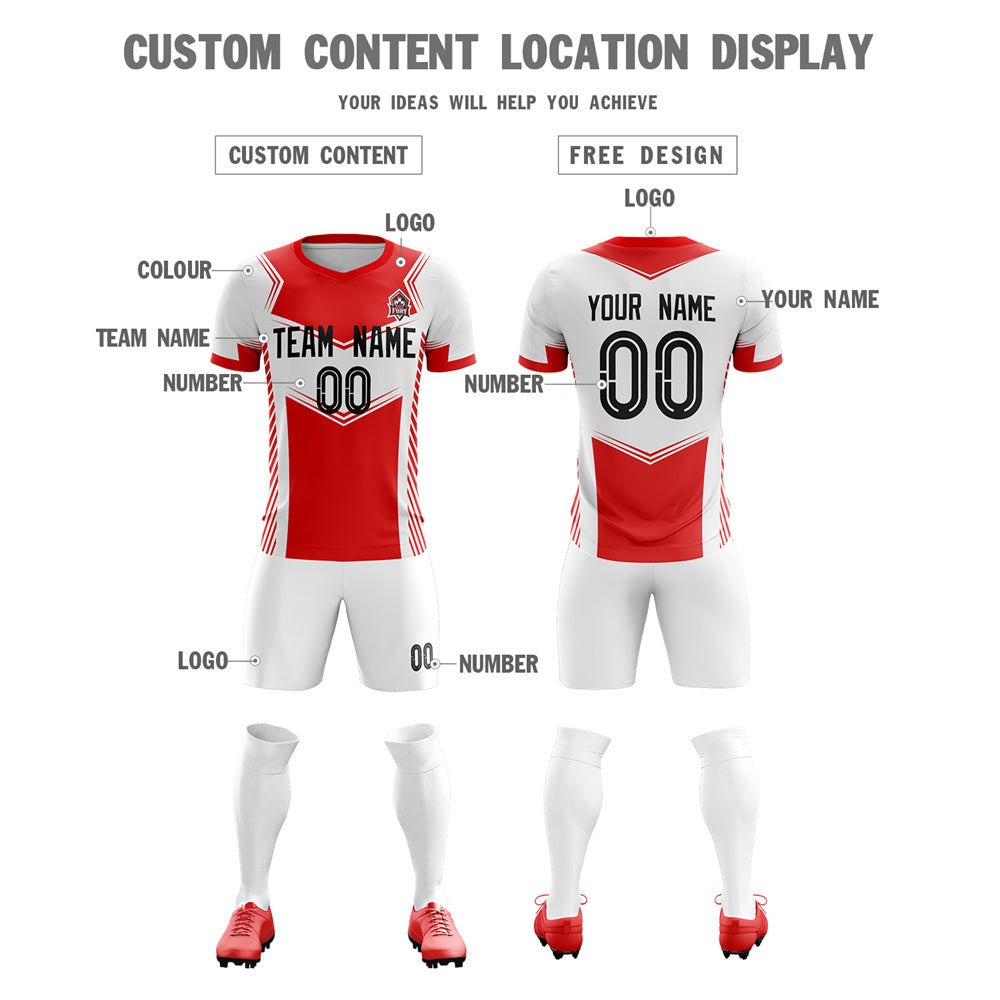 Custom White Red Soft Training Uniform Soccer Sets Jersey