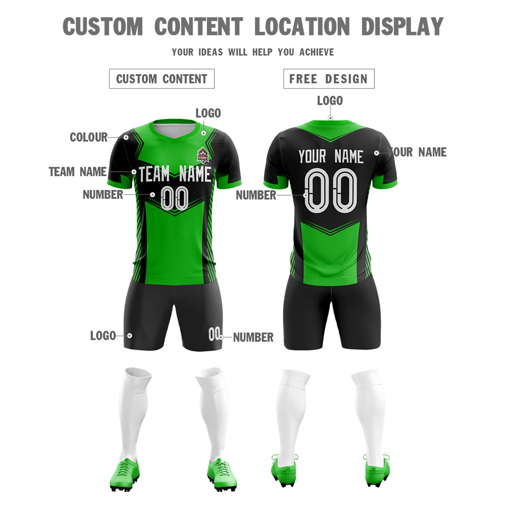 Custom Green Black Soft Training Uniform Soccer Sets Jersey