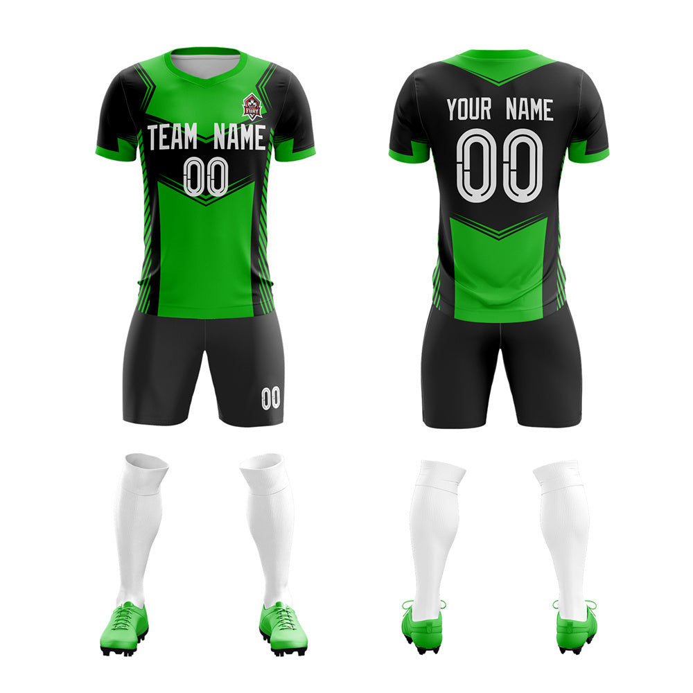 Custom Green Black Soft Training Uniform Soccer Sets Jersey