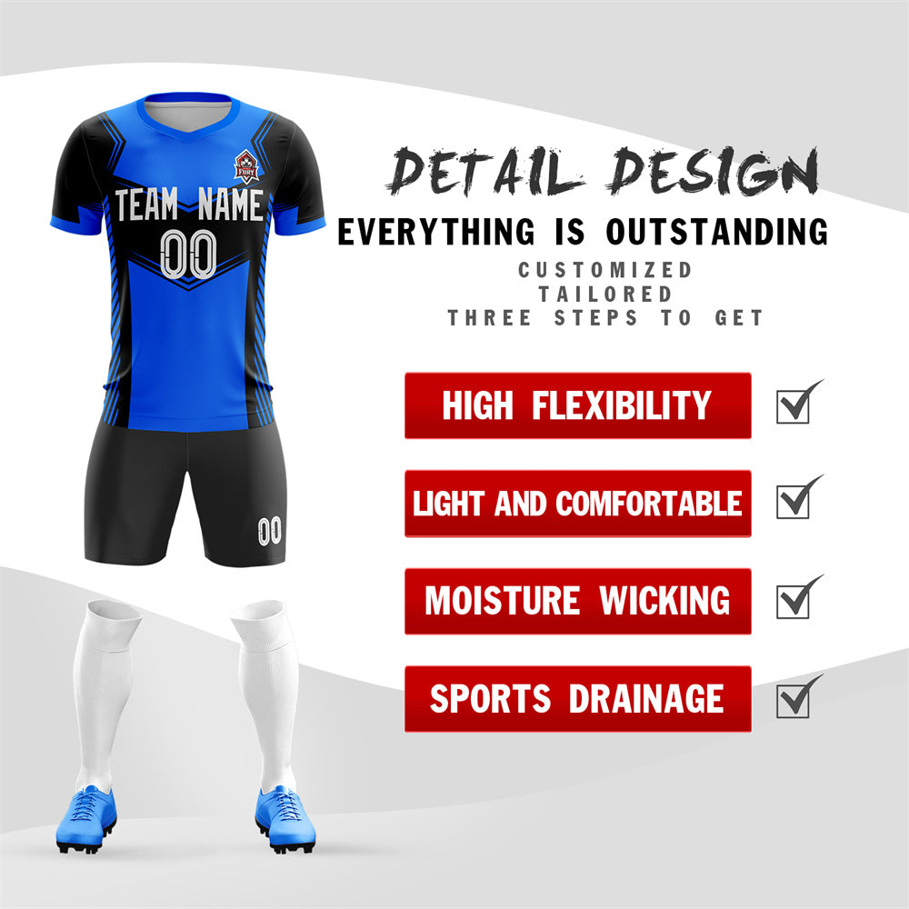 Custom Blue Black Soft Training Uniform Soccer Sets Jersey