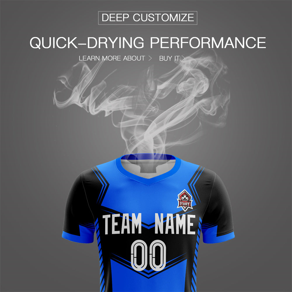 Custom Blue Black Soft Training Uniform Soccer Sets Jersey