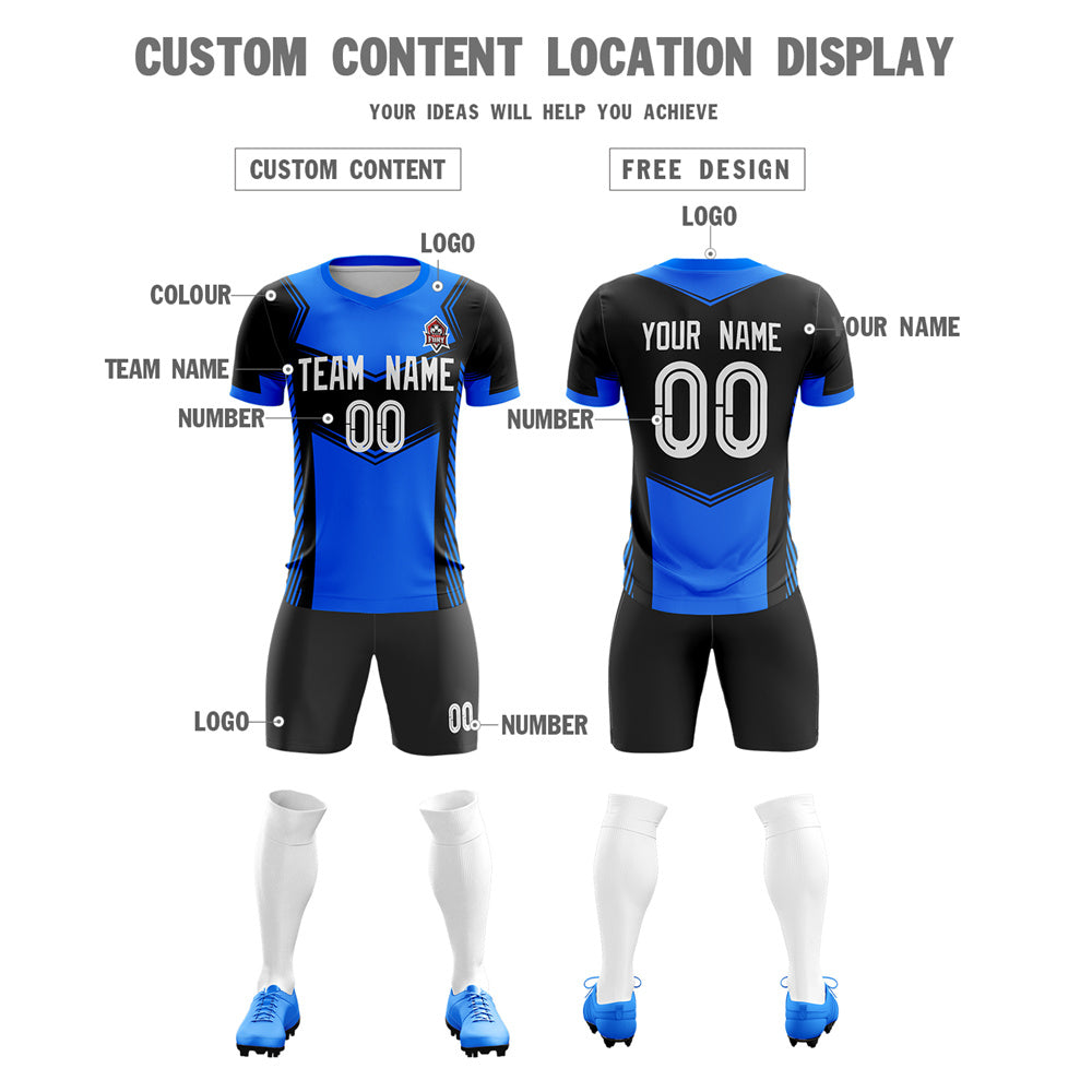 Custom Blue Black Soft Training Uniform Soccer Sets Jersey