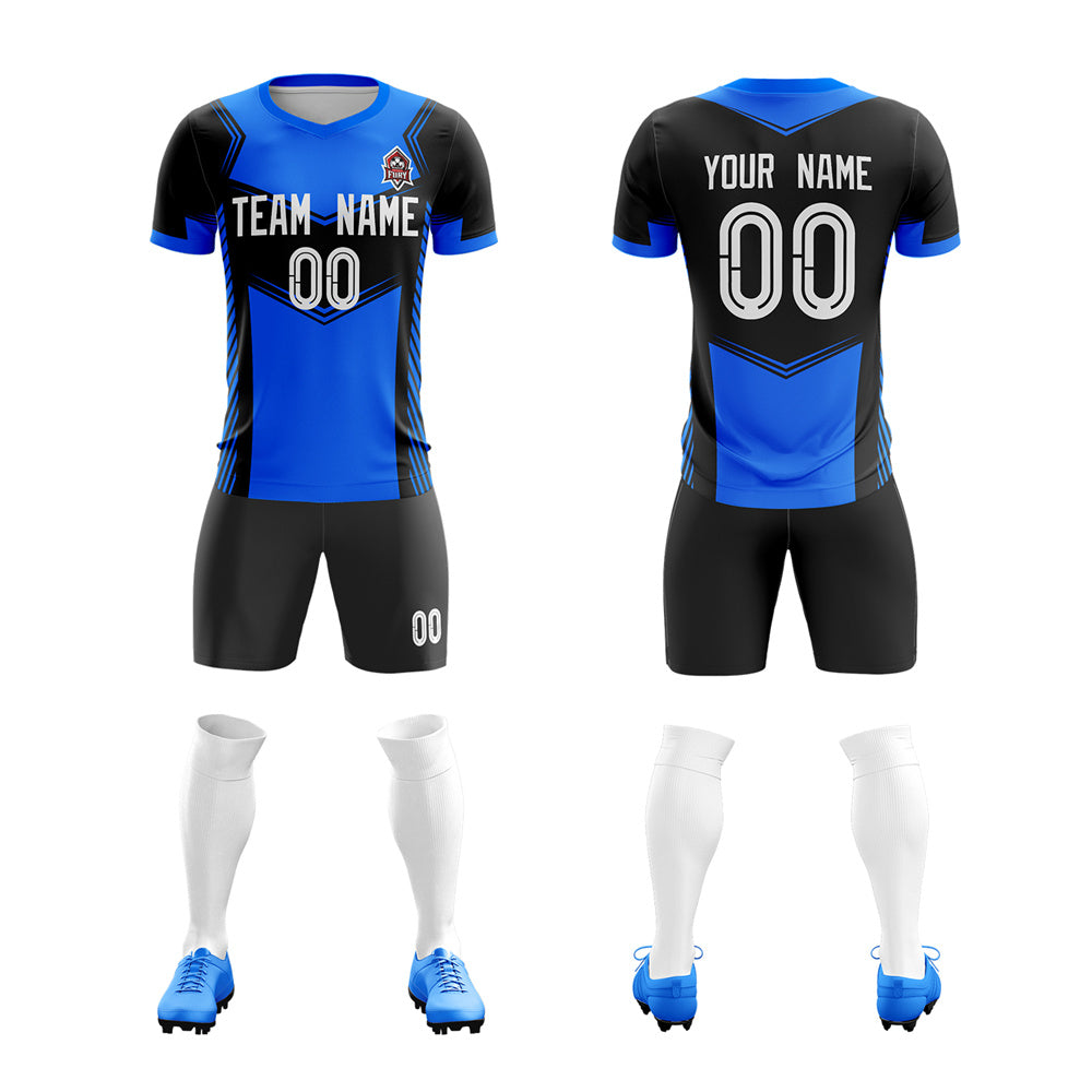 Custom Blue Black Soft Training Uniform Soccer Sets Jersey