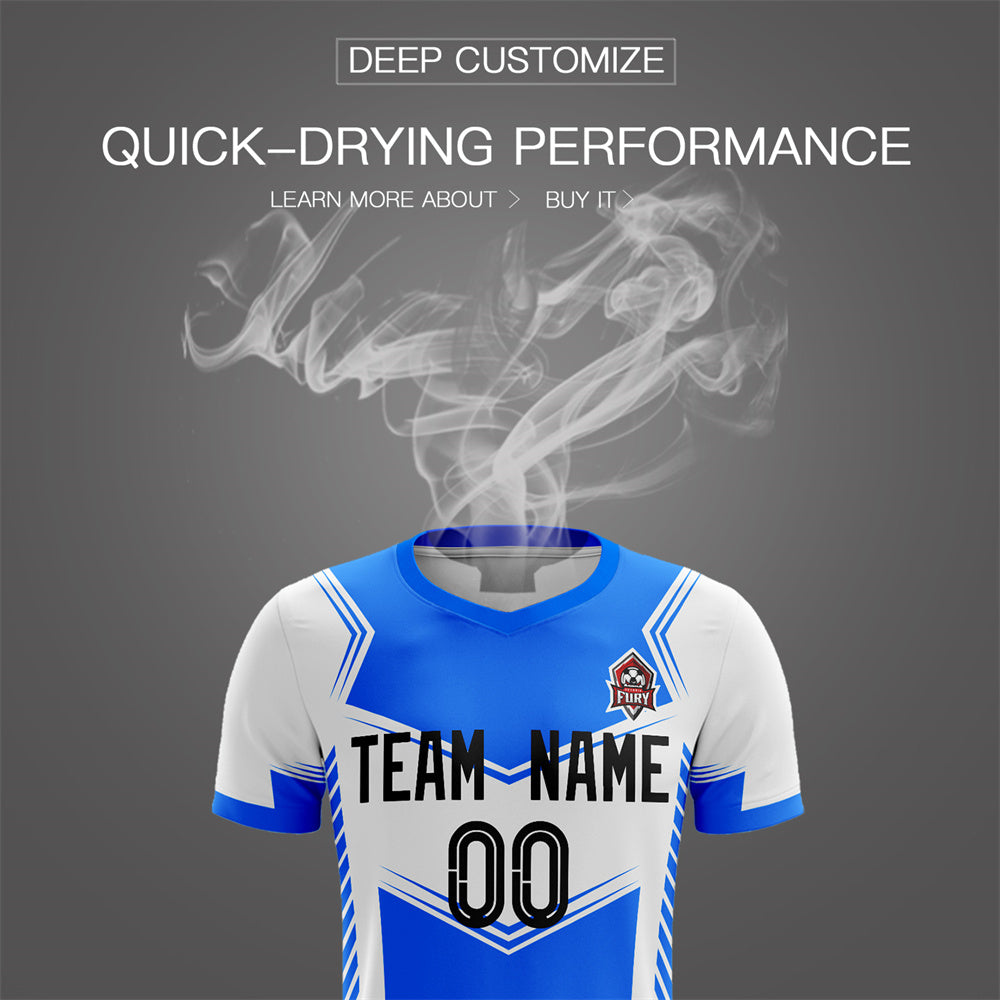 Custom White Blue Soft Training Uniform Soccer Sets Jersey