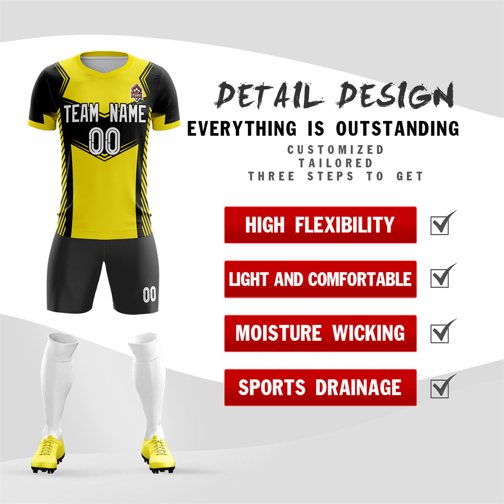 Custom Yellow Black Soft Training Uniform Soccer Sets Jersey