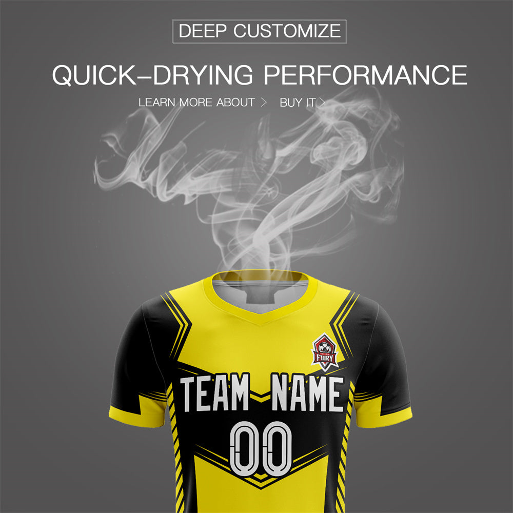 Custom Yellow Black Soft Training Uniform Soccer Sets Jersey