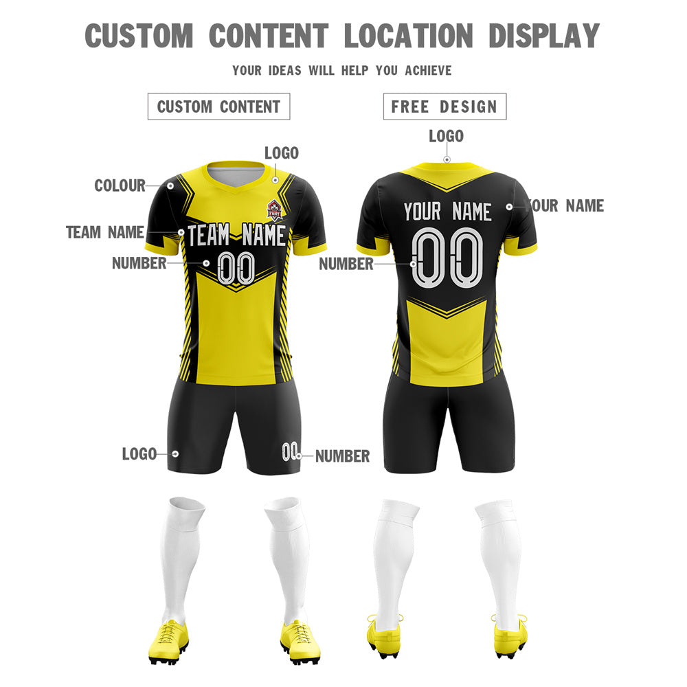 Custom Yellow Black Soft Training Uniform Soccer Sets Jersey