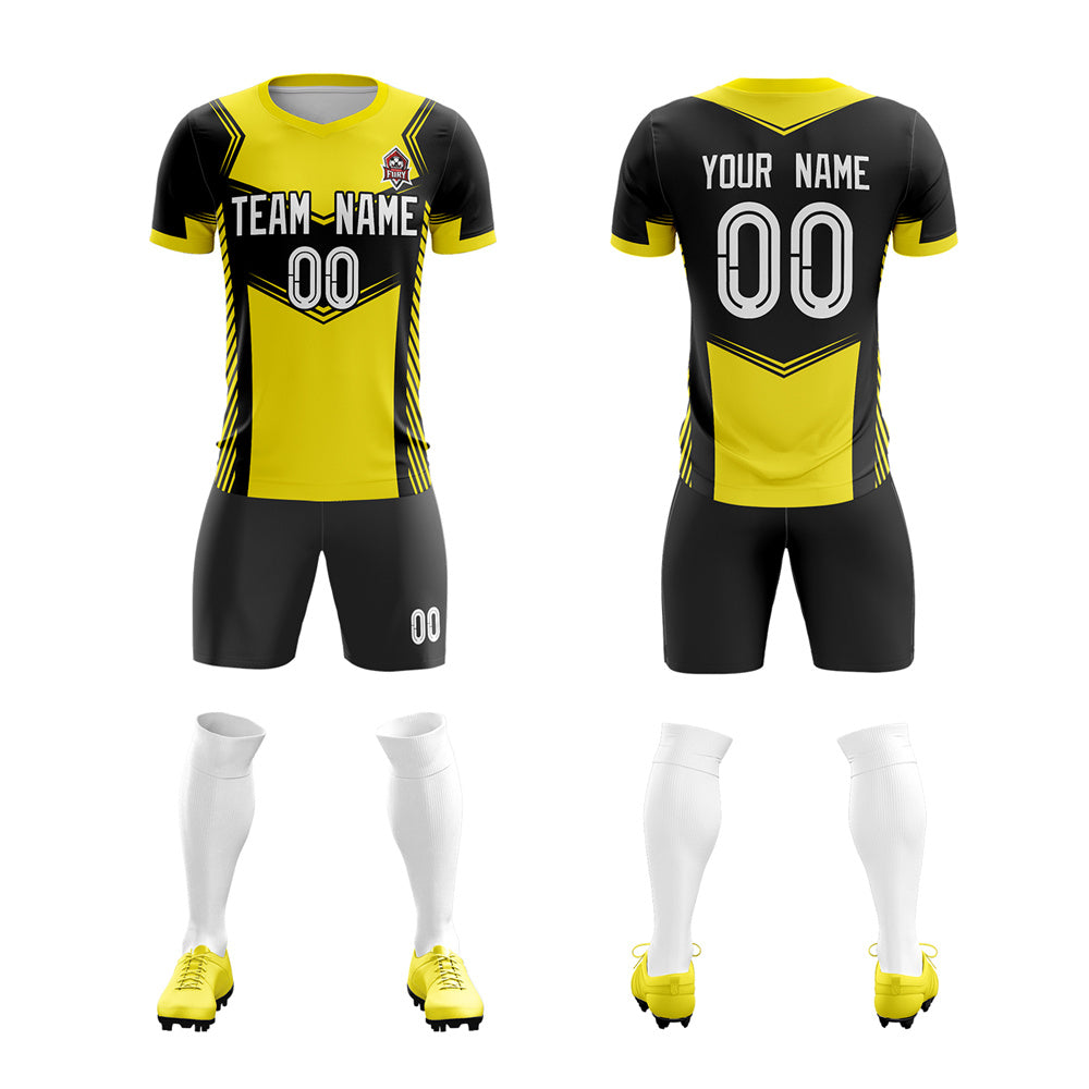 Custom Yellow Black Soft Training Uniform Soccer Sets Jersey