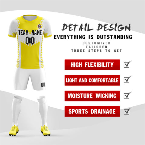 Custom White Yellow Soft Training Uniform Soccer Sets Jersey