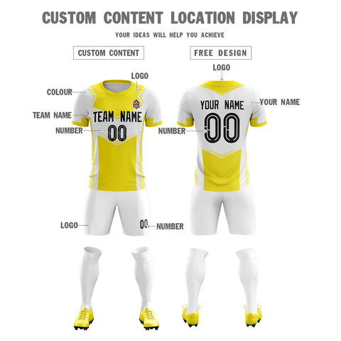 Custom White Yellow Soft Training Uniform Soccer Sets Jersey