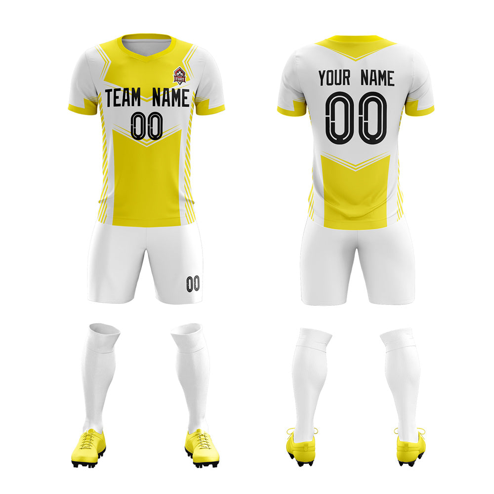 Custom White Yellow Soft Training Uniform Soccer Sets Jersey