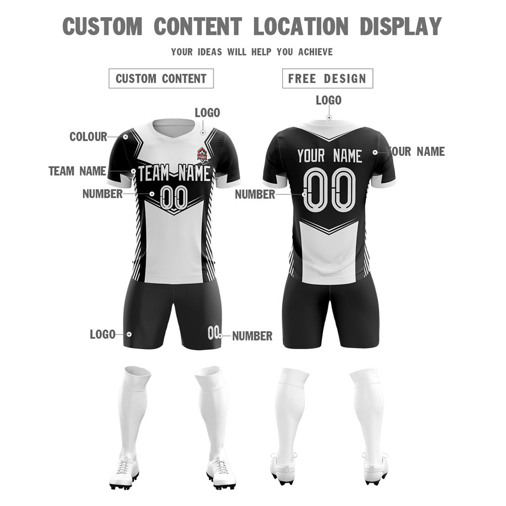 Custom Black White Soft Training Uniform Soccer Sets Jersey