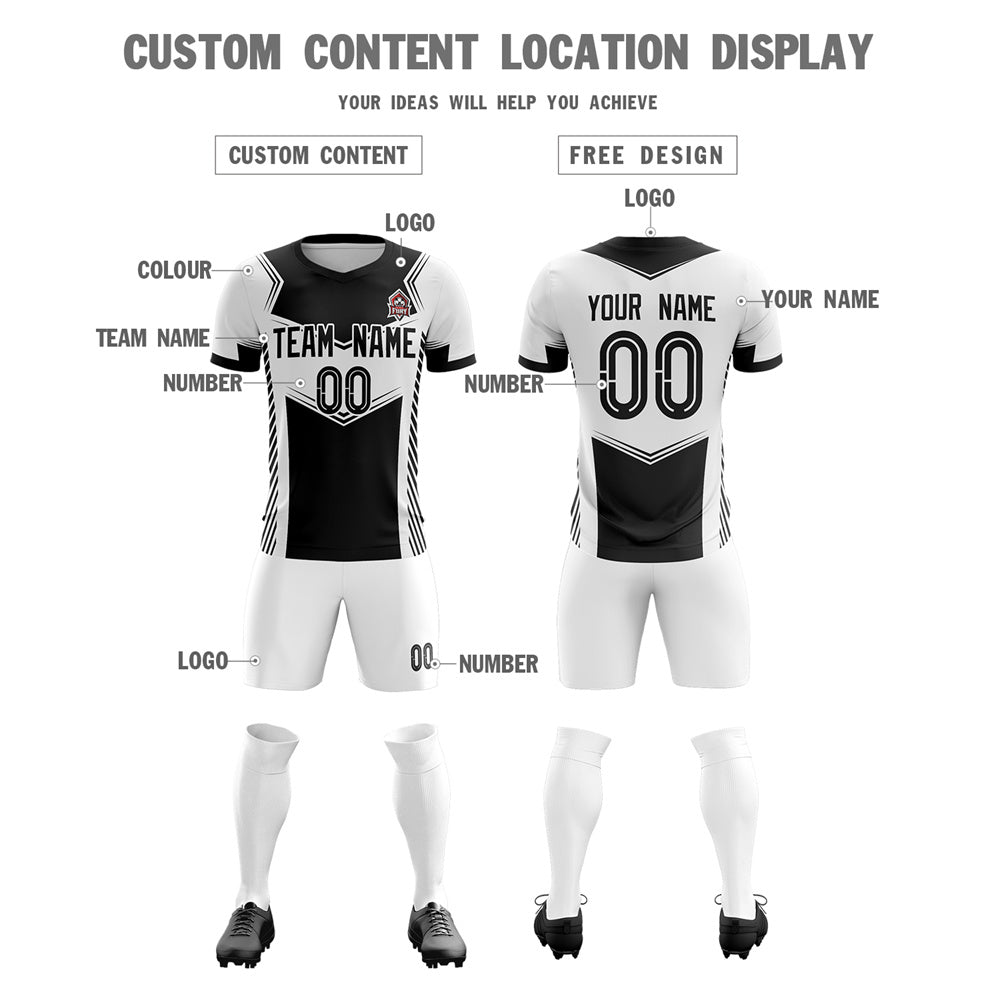 Custom White Black Soft Training Uniform Soccer Sets Jersey