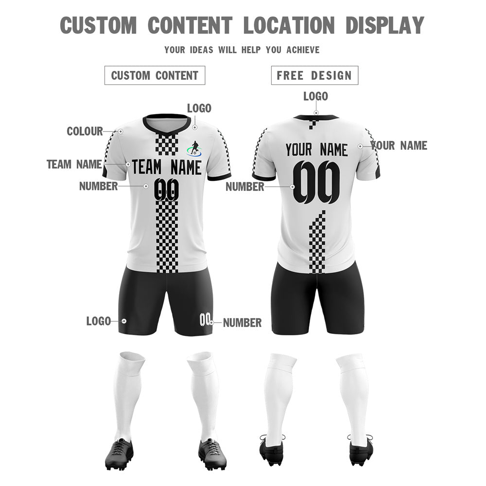 Custom White Black Soft Training Uniform Soccer Sets Jersey