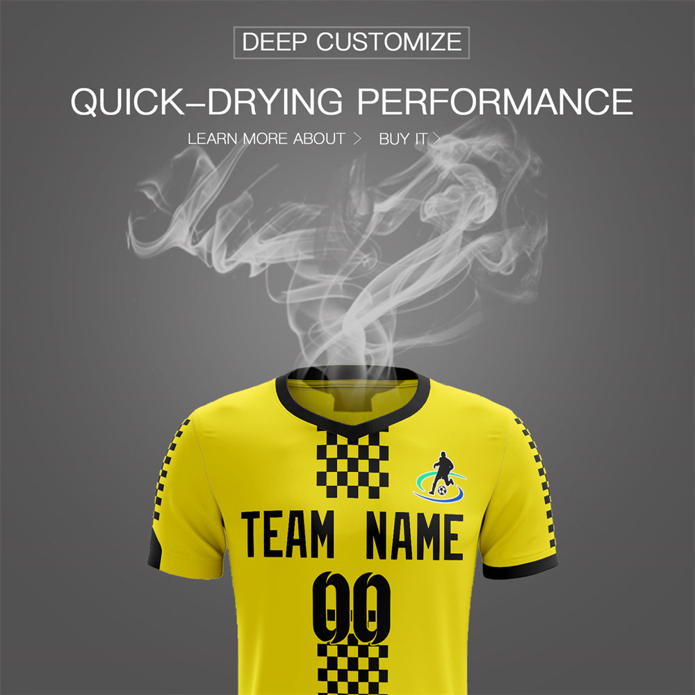 Custom Yellow Black Soft Training Uniform Soccer Sets Jersey